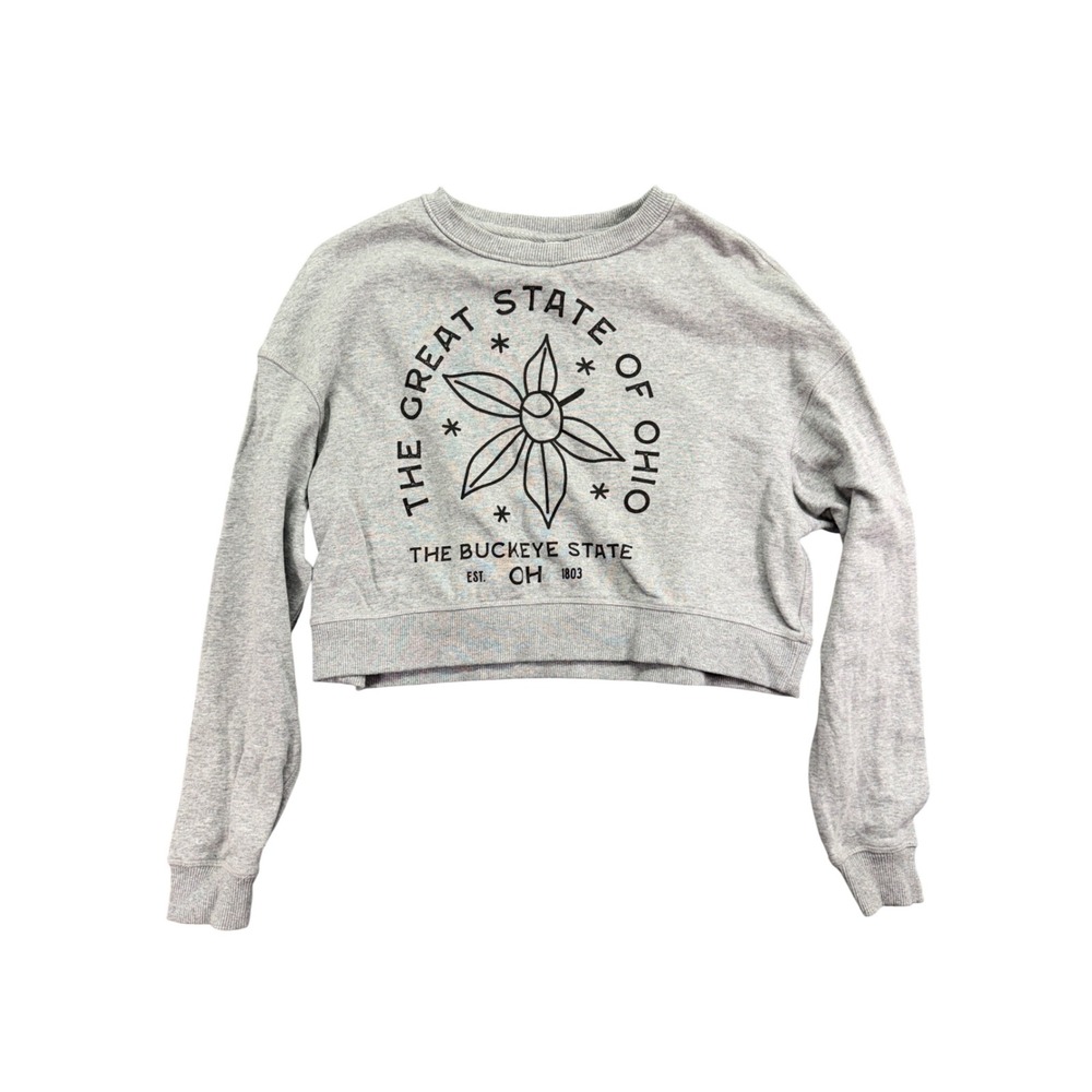 Uscape Apparel Ohio Buckeye State Cropped Sweatshirt Heather Gray Womens XS